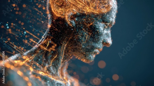 sci-fi character with eyes closed, surrounded by flowing light