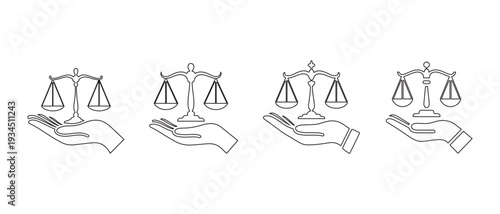 Hand Holding Scales of Justice Symbol, Representing Law, Equality, and Ethics on White Background.