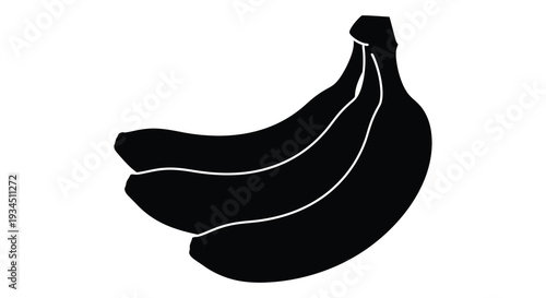 A striking black graphic depicts a bunch of three ripe bananas against a clean white background silhouette