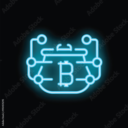 Neon blue bitcoin network connecting using nodes concept illustration