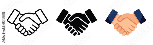 Handshake icons for business partnership agreement and successful cooperation deal collaboration concept, vector set for corporate negotiation, teamwork, contract signing and professional branding pro