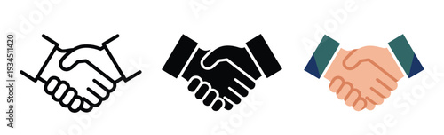 Handshake icons representing business partnership agreement, successful cooperation deal and collaboration concept in vector format for corporate identity, negotiation themes and professional design 