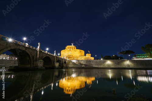 Castel Sant Angelo at night in Rome. Italy