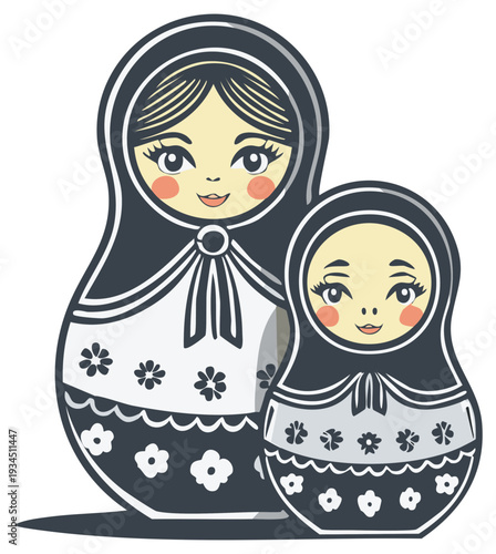 Russian nesting dolls, traditional art, vector illustration