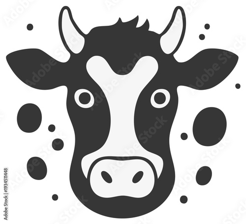 Stylized cow head illustration with spots and simple design