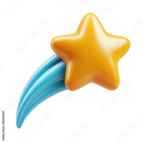 Sparkling 3d cartoon shooting star icon with blue trail vividly glowing