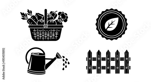 Black and white garden fence icons.