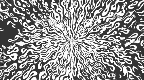 Black and white abstract radial pattern of organic wavy lines and shapes