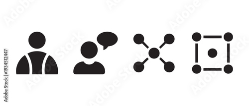 Communication and Network Icons. User, Speech Bubble, Molecule, and Grid with Center Node - Vector Illustration.