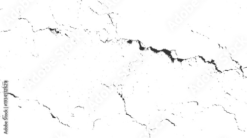 Abstract black ink cracks and splatters on white textured background