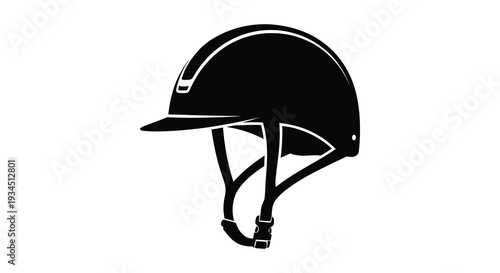A stark black silhouette of an equestrian helmet showcasing protective gear for horseback riding activities silhouette