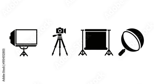 Black and white photography studio equipment.