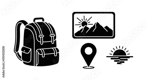 Black backpack travel hiking tourist.