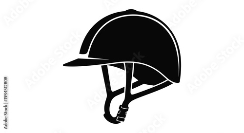 A striking black equestrian helmet is presented in a minimalist design showcasing a bold silhouette high quality professional