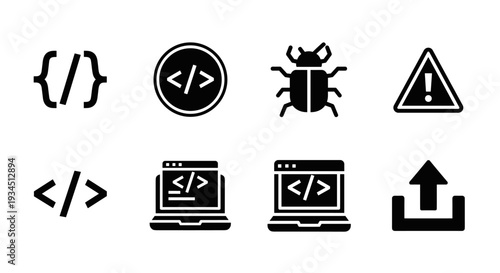 Black coding symbols on white.