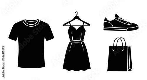 Black clothing and accessories on display.