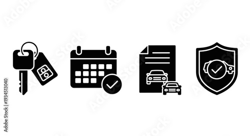 Black icons for car insurance concept.