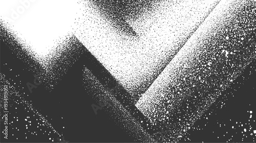 Abstract monochrome speckled gradient with geometric shapes and textured overlay