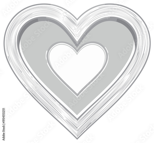 Monochromatic layered heart shape graphic with textured brush strokes on the outer layer