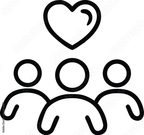 Group of people with a heart above representing love care and community affection