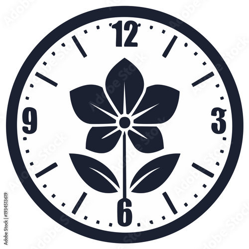 Blooming time Concept: clock face with flower representing the hands and time. A reminder of growth, spring, and natural time passing.