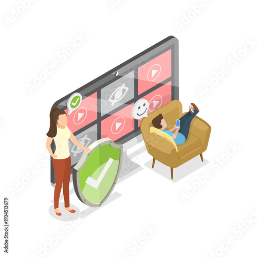 3D Isometric Flat  Illustration of Internet Cyber Safety. Item 2