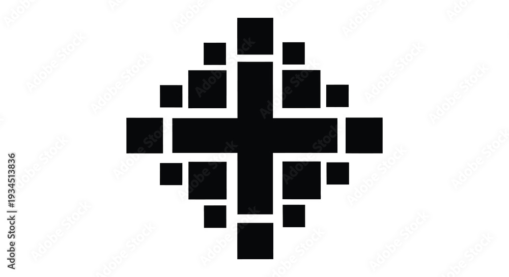 Fototapeta premium A striking geometric composition of black squares against a white background forming a cross like shape a bold silhouette