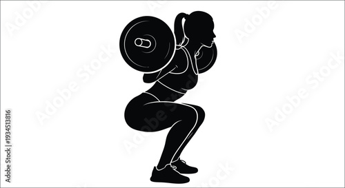 Silhouette of a woman performing a barbell squat exercise