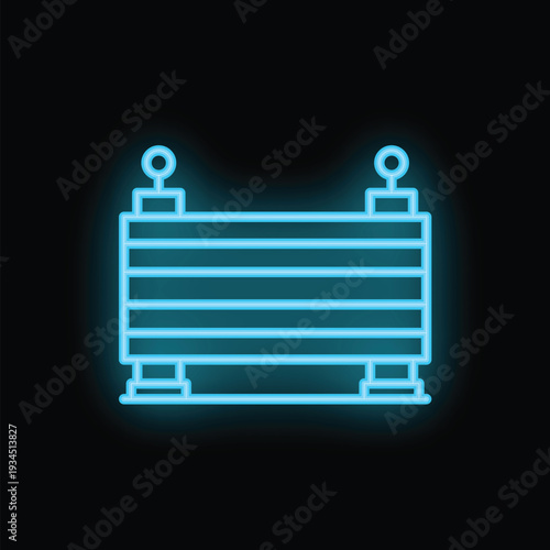 Neon blue roadblock glowing on black background icon illustration