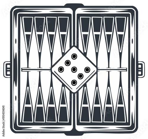 Opened backgammon board and dice game illustration, strategy and luck