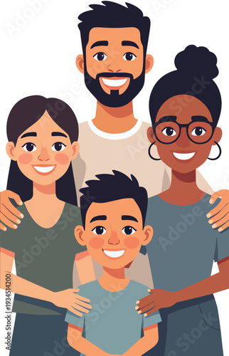 famiglia multi etnica con padre padre figli figlia sorridente che sorride vettoriale 