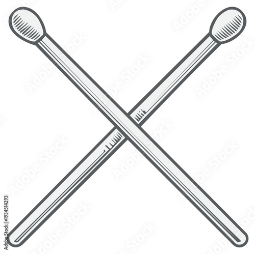 Crossed Drumsticks Illustration Musical Instrument Percussion Hand Drawn Style