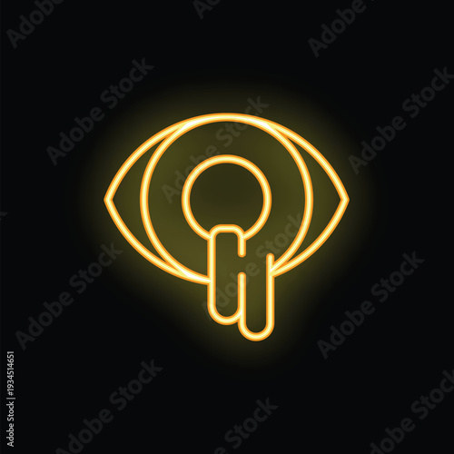 Glowing yellow neon eye with a tear dripping down showing sadness