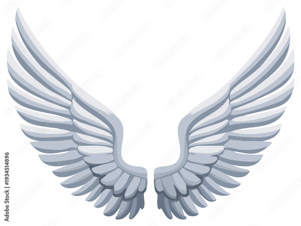 Obraz premium Stylized pair of silver wings, spread wide, perfect for design and angelic concepts.
