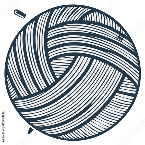 Stylized illustration of a yarn ball with knitting needles for craft and handmade hobby designs