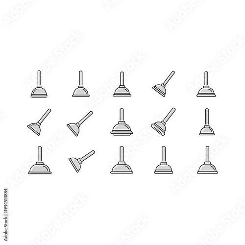 Monochromatic Collection of Various Plunger Outline Vector Icons
