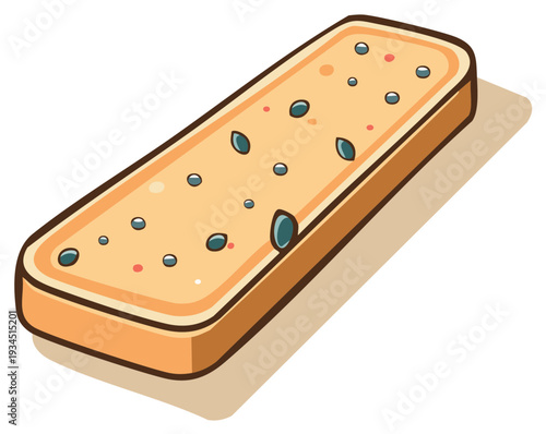 Cartoon illustration of a bread slice topped with seeds, with a warm color palette and graphic style, suitable for recipes and food blogs