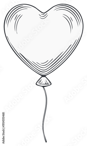 Hand drawn heart shaped balloon with a delicate string floating gracefully in the air
