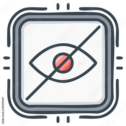 Digital icon representing a hidden or invisible eye with a red diagonal line through it indicating prohibition