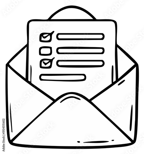 Hand Drawn Open Envelope Containing Checklist With Marked Items