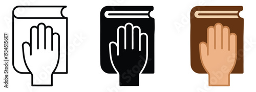 Honestly line icon for truth and trust concept, palm on book sign vector graphics with clean linear pattern on a white background for justice, commitment and professional branding projects.