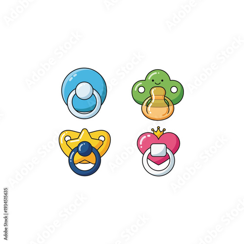 Decorative Baby Pacifier Icons with Heart and Star Designs