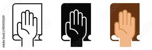 Honestly line icon representing truth and trust concept, palm on book sign vector graphics with linear pattern on a white background for ethics, oath and integrity design projects.