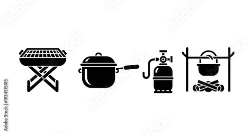 Black icons of barbecue tools.