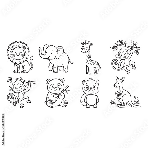 Animals Coloring Page Designs Black and White animal Illustration Outline Illustrations Collection  Animals Clipart Bundle 
