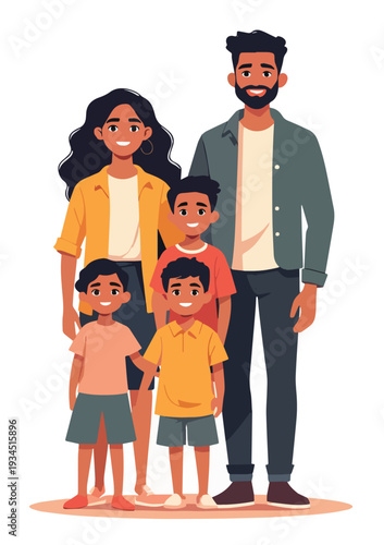 famiglia multi etnica con padre padre figli figlia sorridente che sorride vettoriale 