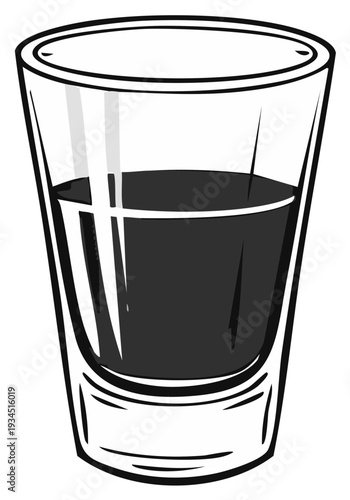 Illustration of a shot glass filled with dark liquid