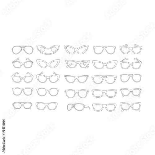 Hand Drawn Eyeglasses and Sunglasses Frame Outline Icons Set