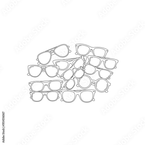 Pile of Fashionable Eyeglass Frames Outline Vector Illustration