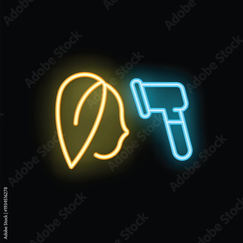 Neon medical icon of a doctor using an infrared thermometer to check a patient's temperature